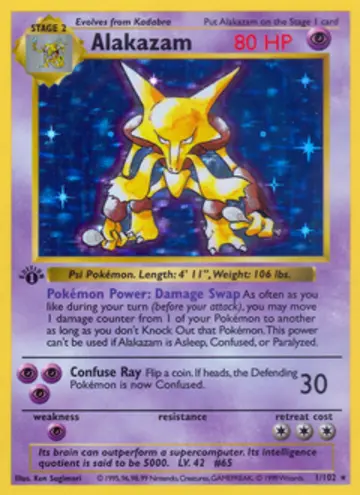 PSA 10 Pokémon Alakazam #1 — Base Set Shadowless (1999)