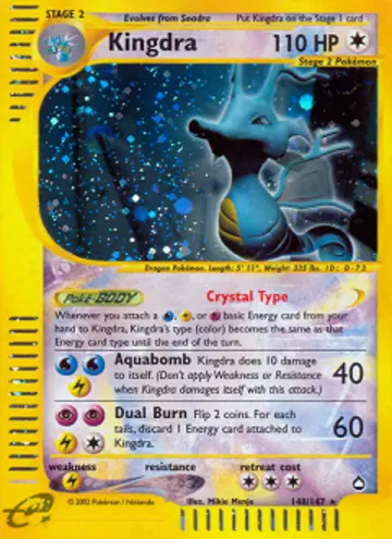 PSA 10 Pokémon Crystal Kingdra #148 — Aquapolis (2003)