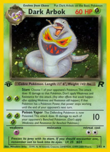 PSA 10 Pokémon Dark Arbok #2 — Team Rocket 1st Edition (2000)