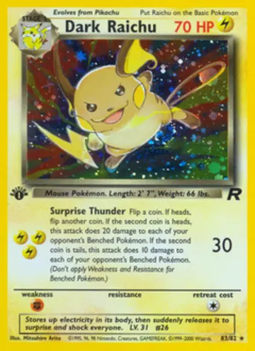 PSA 10 Pokémon Dark Raichu #83 — Team Rocket 1st Edition (2000)