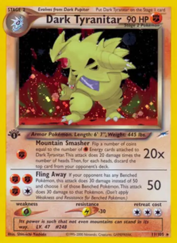 PSA 10 Pokémon Dark Tyranitar #11 — Neo Destiny 1st Edition (2002)