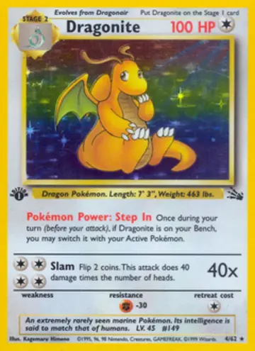 PSA 10 Pokémon Dragonite #4 — Fossil 1st Edition (1999)