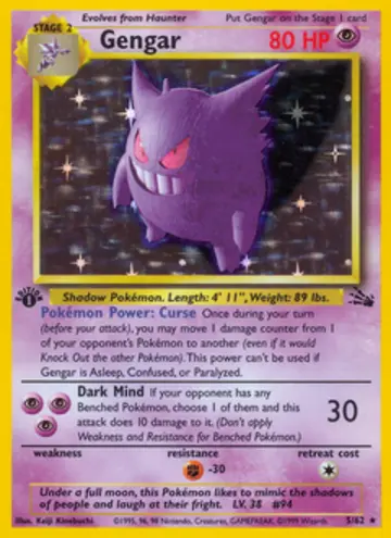PSA 10 Pokémon Gengar #5 — Fossil 1st Edition (1999)