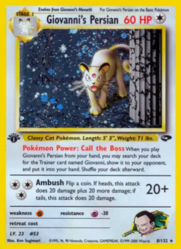 PSA 10 Pokémon Giovanni's Persian #8 — Gym Challenge 1st Edition (2000)