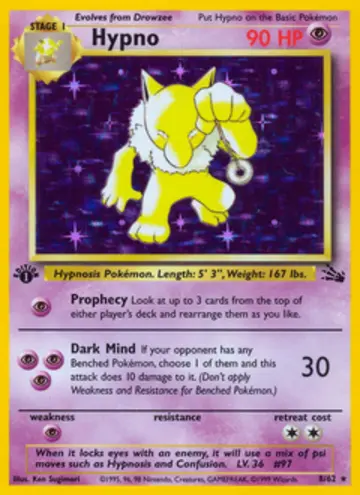 PSA 10 Pokémon Hypno #8 — Fossil 1st Edition (1999)