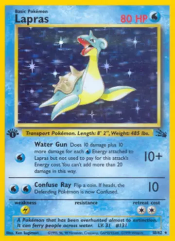 PSA 10 Pokémon Lapras #10 — Fossil 1st Edition (1999)