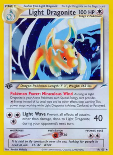PSA 10 Pokémon Light Dragonite #14 — Neo Destiny 1st Edition (2002)