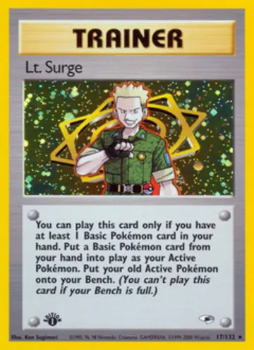 PSA 10 Pokémon Lt. Surge #17 — Gym Heroes 1st Edition (2000)