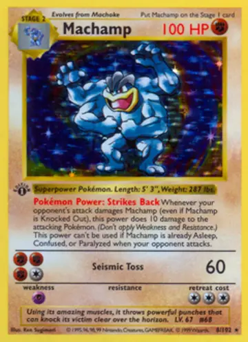 PSA 10 Pokémon Machamp #8 — Base Set 1st Edition (1999)