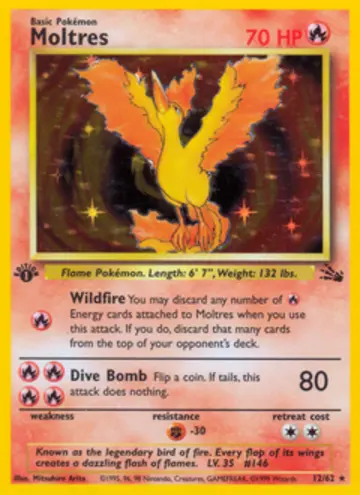PSA 10 Pokémon Moltres #12 — Fossil Unlimited (1999)