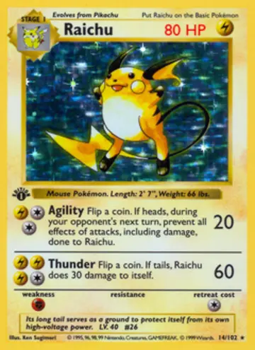 PSA 10 Pokémon Raichu #14 — Base Set Unlimited (1999)