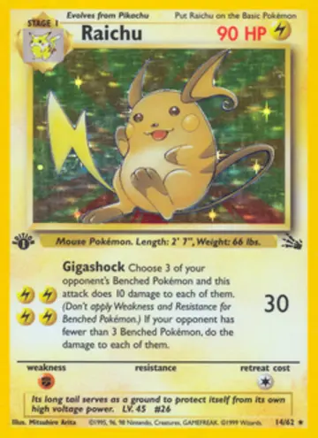 PSA 10 Pokémon Raichu #14 — Fossil 1st Edition (1999)