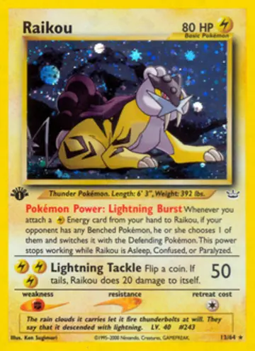 PSA 10 Pokémon Raikou #13 — Neo Revelation 1st Edition (2001)