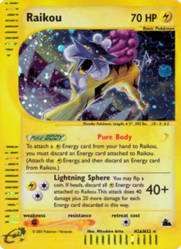 PSA 10 Pokémon Raikou #H26 — Skyridge (2003)