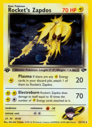 PSA 10 Pokémon Rocket's Zapdos #15 — Gym Challenge 1st Edition (2000)