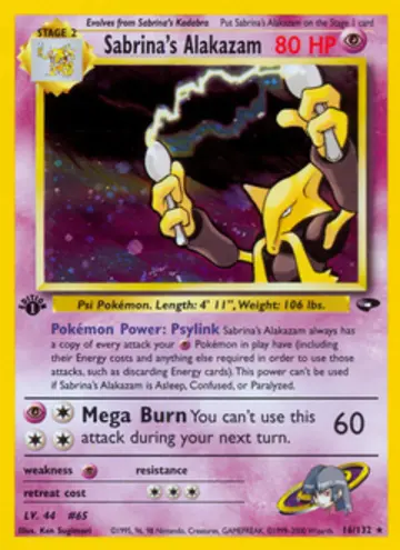 PSA 10 Pokémon Sabrina's Alakazam #16 — Gym Challenge 1st Edition (2000)