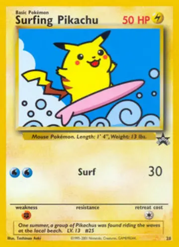 PSA 10 Pokémon Surfendes Pikachu #28 — Wizards Black Star Promos (2000)