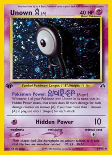 PSA 10 Pokémon Unown [A] #14 — Neo Discovery 1st Edition (2001)