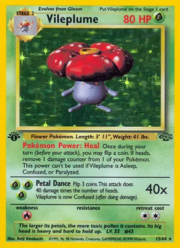 PSA 10 Pokémon Vileplume #15 — Jungle 1st Edition (1999)