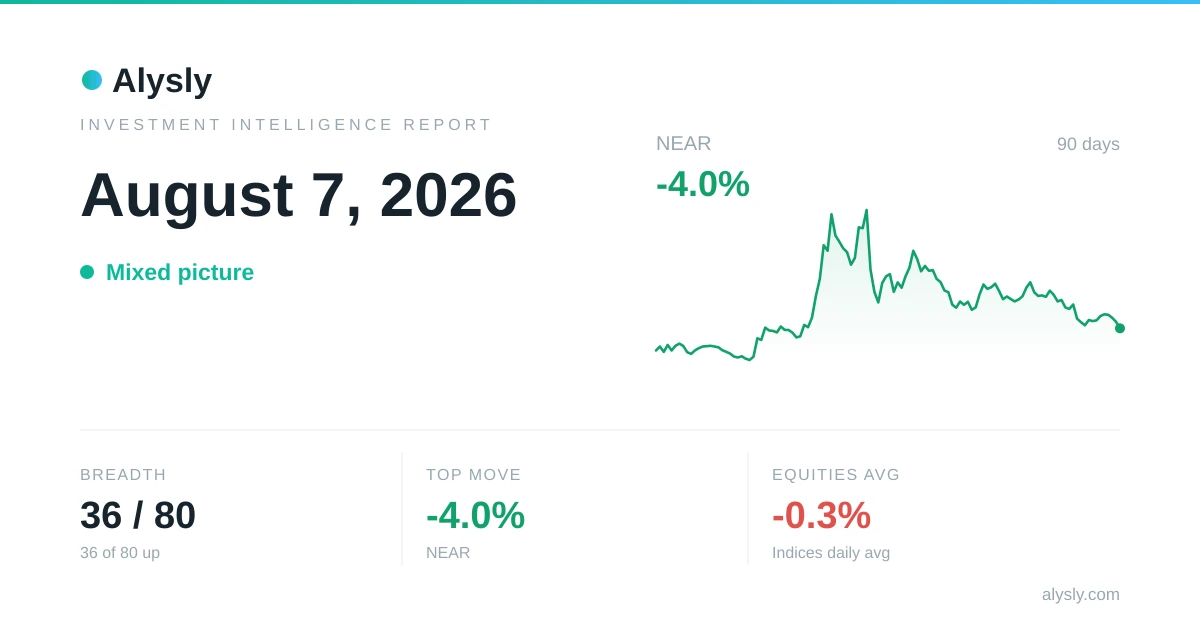 Crypto tops stocks as Bitcoin adds +0.8% versus the S&P 500's -0.2% – August 7, 2026