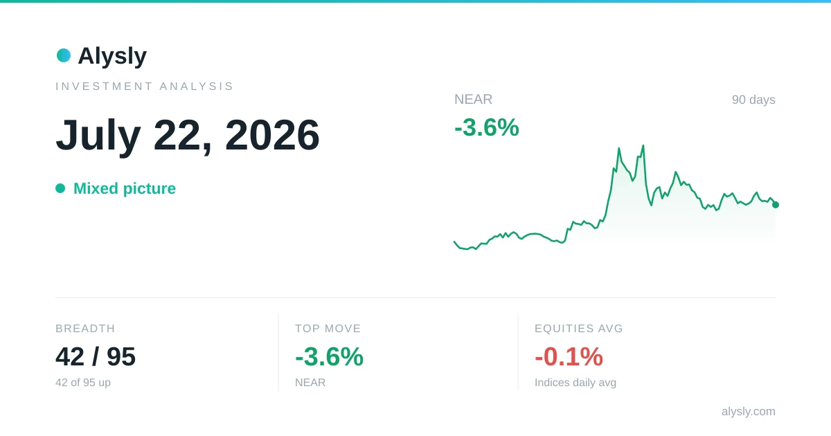 Stocks top crypto: the S&P 500 at -0.1% versus Bitcoin's -0.7% – July 22, 2026