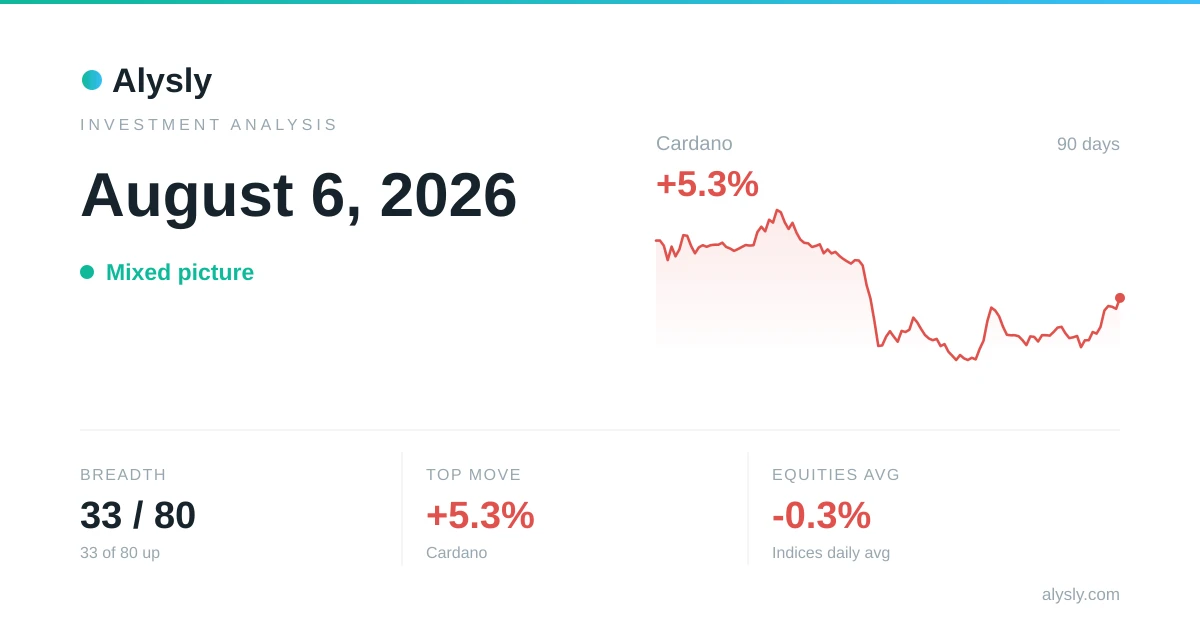 Stocks top crypto: the S&P 500 at -0.2% versus Bitcoin's -0.5% – August 6, 2026